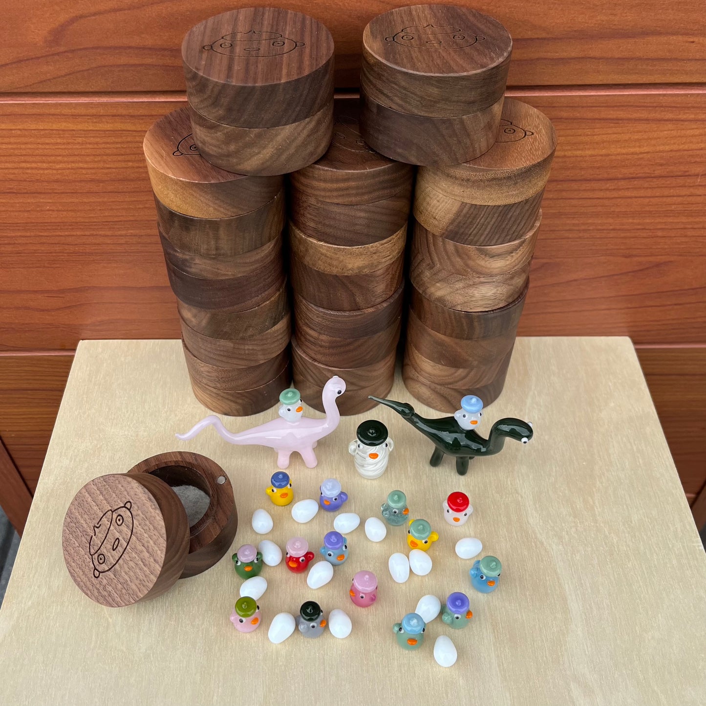 Commission for Muneera: Eggs, Personalized Mini Ducks, Dinos, Latticino Duck, and Boxes