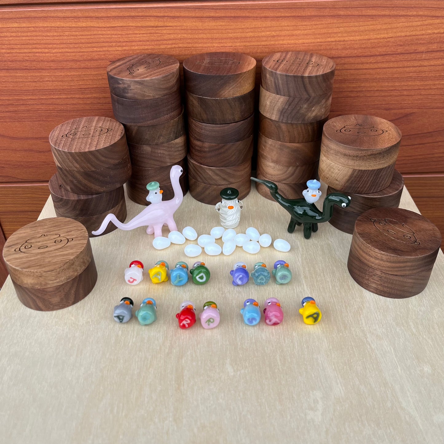 Commission for Muneera: Eggs, Personalized Mini Ducks, Dinos, Latticino Duck, and Boxes